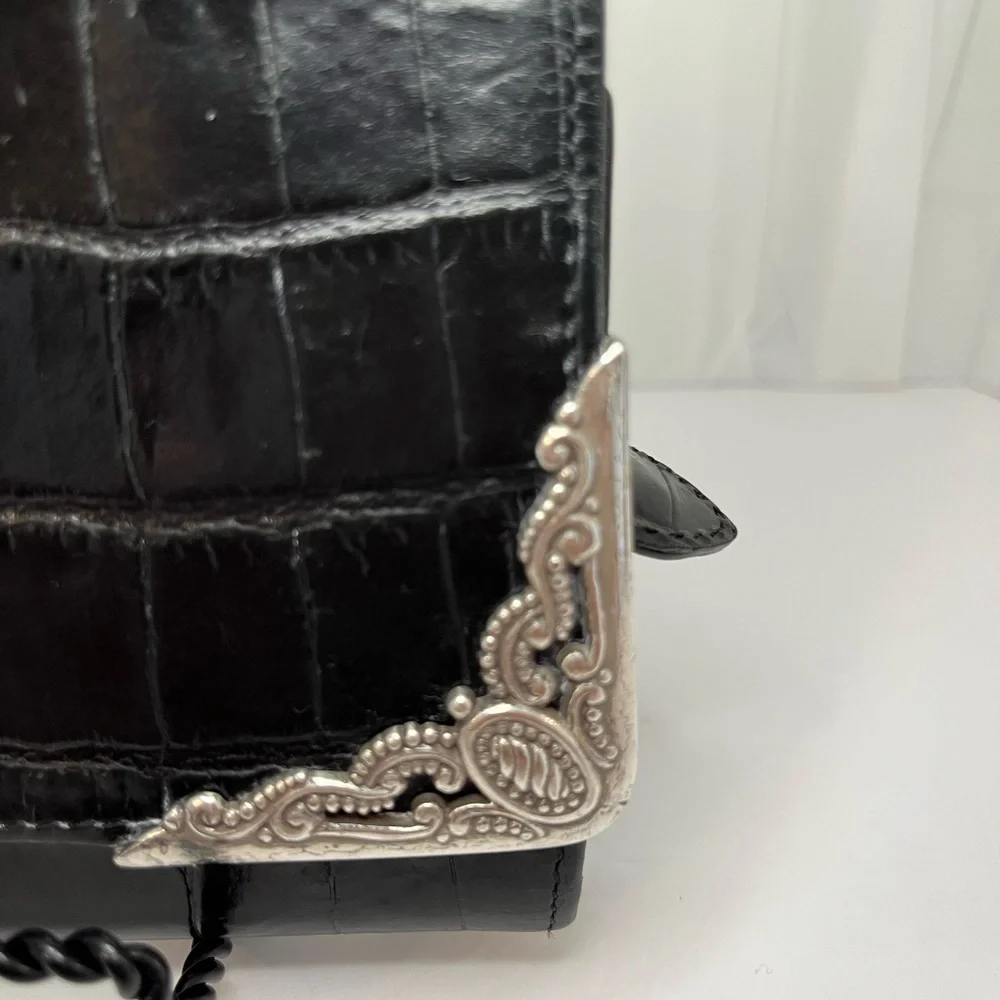 Brighton Black Crocodile Embossed Wallet with Silver Accents - Picture 2 of 10